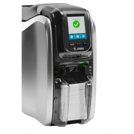 Zebra ZC350 - Plastic card printer - colour - dye sublimation / thermal transfer - CR-80 Card (85.6 x 54 mm) - 300 dpi - up to 1000 cards / hour (mono)  /  up to 225 cards / hour (colour) - capacity: 100 cards - USB 2.0, LAN - 5