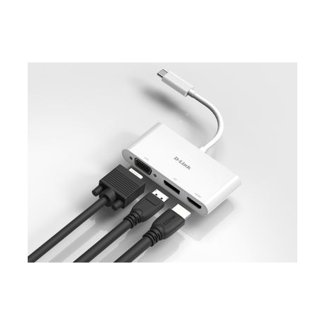 D-Link DUB-V310 - Adapter - USB-C male to HD-15 (VGA), HDMI, DisplayPort female - 11 cm - 4K support - 2