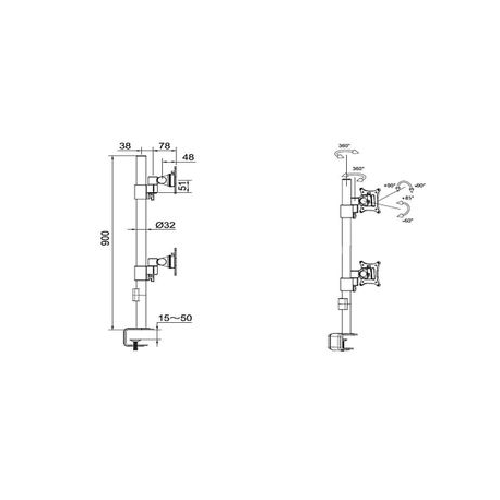 Multibrackets M VESA Deskmount Officeline Dual Vertical - Mounting kit - for 2 LCD displays - steel - black - screen size: 15"-30" - desk-mountable - 1