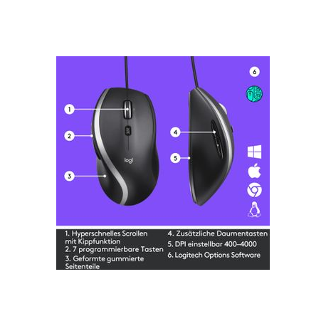 Logitech M500s Advanced Corded Mouse - Mouse - optical - 7 buttons - wired - USB - 6