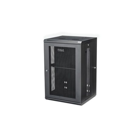 StarTech.com 18U 19" Wall Mount Network Cabinet, 16" Deep Hinged Locking IT Network Switch Depth Enclosure, Assembled Vented Computer Equipment Data Rack with Shelf & Flexible Side Panels - 18U Vented Cabinet (RK1820WALHM) - Rack enclosure cabinet - wall mountable - black - 18U - 0