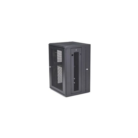 StarTech.com 18U 19" Wall Mount Network Cabinet, 16" Deep Hinged Locking IT Network Switch Depth Enclosure, Assembled Vented Computer Equipment Data Rack with Shelf & Flexible Side Panels - 18U Vented Cabinet (RK1820WALHM) - Rack enclosure cabinet - wall mountable - black - 18U - 3