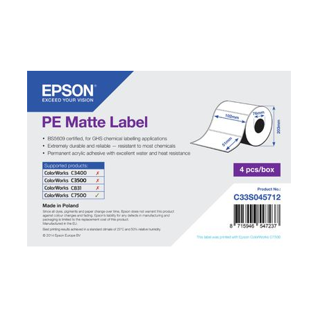 Epson PE - Matte - permanent acrylic adhesive - 102 x 51 mm 9240 label(s) (4 roll(s) x 2310) die cut labels - for ColorWorks C7500, C7500G, CW-C6000Ae, CW-C6000Pe, TM-C7500 - 2
