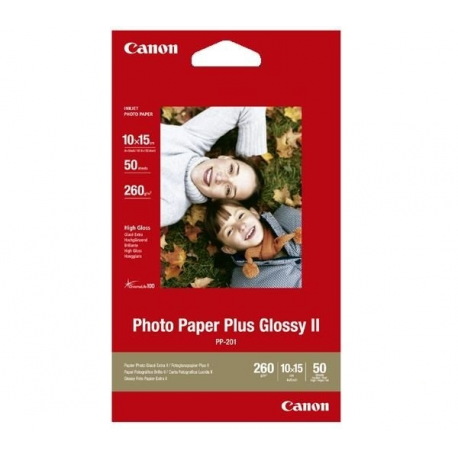 Canon Photo Paper Plus Glossy II PP-201 - Glossy - 100 x 150 mm - 260 g / m² - 50 sheet(s) photo paper - for PIXMA iP2600, iP2700, iP3500, iX7000, MG2555, MG8250, mini320, MP520, MX7600, MX850 - 1