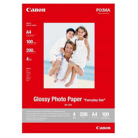 Canon GP-501 - Glossy - A4 (210 x 297 mm) - 200 g / m² - 100 sheet(s) photo paper - for PIXMA iP5300, iP90, MG2555, mini260, MP180, MP490, MP510, MP550, MP560, MP960, MX330 - 1