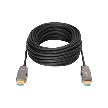 DIGITUS - HDMI cable with Ethernet - HDMI plug to HDMI plug - 15 m - shielded hybrid copper / fibre optic - black - Active Optical Cable (AOC), 8K UHD (7680 x 4320) support - 0