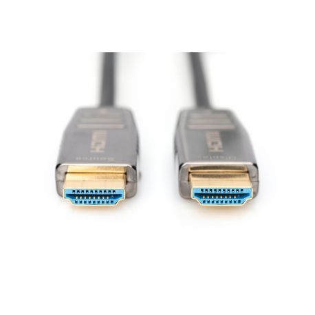 DIGITUS - HDMI cable with Ethernet - HDMI plug to HDMI plug - 10 m - shielded hybrid copper / fibre optic - black - Active Optical Cable (AOC), 8K UHD (7680 x 4320) support - 2