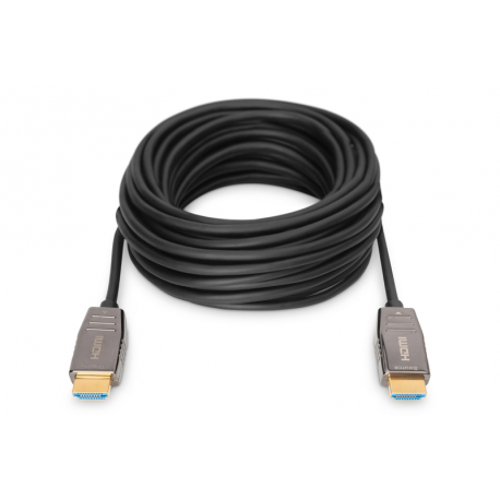 DIGITUS - HDMI cable with Ethernet - HDMI plug to HDMI plug - 20 m - shielded hybrid copper / fibre optic - black - Active Optical Cable (AOC), 8K UHD (7680 x 4320) support - 3