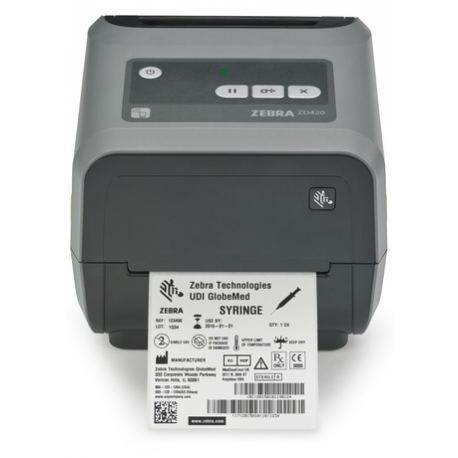 Zebra ZD421t - Label printer - thermal transfer - Roll (11.2 cm) - 203 dpi - up to 152 mm / sec - USB 2.0, USB host, NFC, Wi-Fi(ac), Bluetooth 4.1, Bluetooth LE - grey - 0