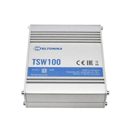 Teltonika TSW100 - Switch - unmanaged - 5 x 10/100/1000 (1 PoE) - desktop - PoE (120 W) - DC power - 0