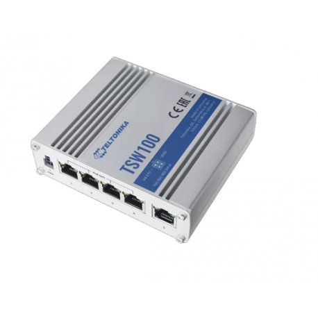 Teltonika TSW100 - Switch - unmanaged - 5 x 10/100/1000 (1 PoE) - desktop - PoE (120 W) - DC power - 2
