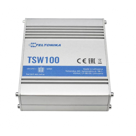 Teltonika TSW100 - Switch - unmanaged - 5 x 10/100/1000 (1 PoE) - desktop - PoE (120 W) - DC power - 3