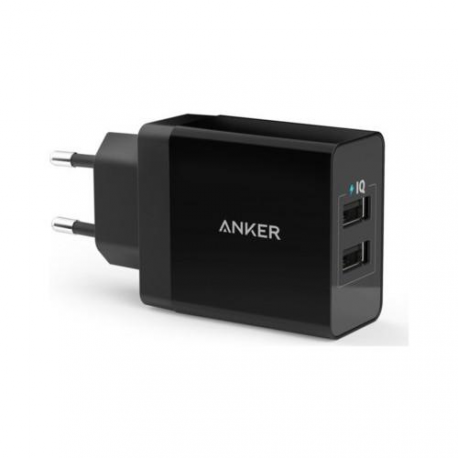 Anker PowerPort 2 - Power adapter - 24 Watt - 4.8 A - 2 output connectors (USB) - black - 4