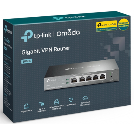 TP-Link ER605 SafeStream™ Gigabit Multi-WAN VPN Router PORT: 1× Gigabit RJ45 WAN Port, 3× Gigabit RJ45 WAN/LAN Ports, 1× Gigabit - 4