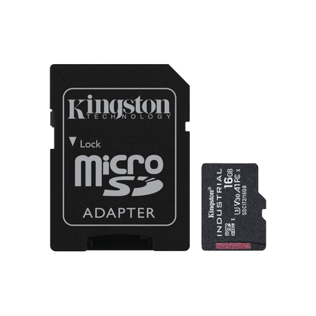 Kingston Industrial - Flash memory card (microSDHC to SD adapter included) - 16 GB - A1 / Video Class V30 / UHS-I U3 / Class10 - microSDHC UHS-I - 0