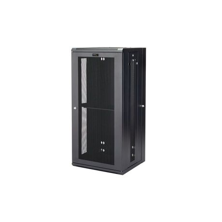 StarTech.com 26U 19" Wall Mount Network Cabinet, 16" Deep Hinged Locking IT Network Switch Depth Enclosure, Assembled Vented Computer Equipment Data Rack with Shelf & Flexible Side Panels - 26U Vented Cabinet (RK2620WALHM) - Rack enclosure cabinet - wall mountable - black - 26U - 7