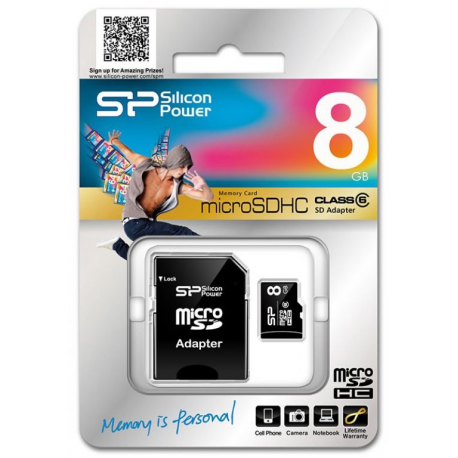 SILICON POWER - Flash memory card (microSDHC to SD adapter included) - 8 GB - Class 10 - microSDHC - 2