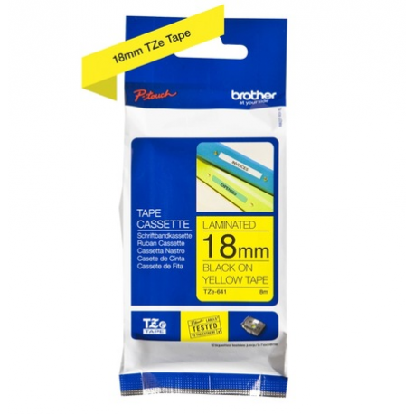 Brother TZe-FX641 - Black on yellow - Roll (1.8 cm x 8 m) 1 cassette(s) flexible tape - for Brother PT-D600; P-Touch PT-3600, D400, D450, D600, D800, E550, H101, P750, P900, P950 - 1