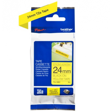 Brother TZe-S651 - Extra strength adhesive - black on yellow - Roll (2.4 cm x 8 m) 1 cassette(s) laminated tape - for Brother PT-D600; P-Touch PT-3600, D800, E550, E800, P750, P900, P950; P-Touch EDGE PT-P750 - 1