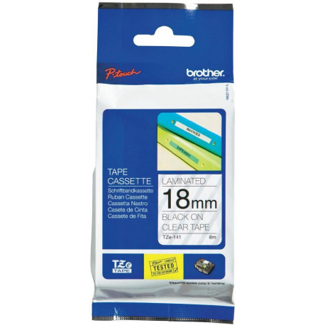Brother TZe-S141 - Extra strength adhesive - black on clear - Roll (1.8 cm x 8 m) 1 cassette(s) laminated tape - for Brother PT-D600; P-Touch PT-D400, D450, D800, E550, P750, P900, P950; P-Touch EDGE PT-P750 - 1