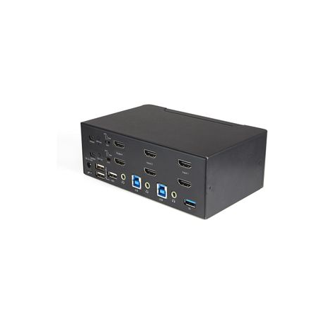 StarTech.com 2 Port Dual Monitor HDMI KVM Switch, 4K 60Hz Ultra HD HDR, Desktop 4K HDMI 2.0 KVM Switch with 2 Port USB 3.0 Hub (5Gbps) & 4x USB 2.0 HID Port, Audio, Hotkey Switching, TAA - KVM with Fast Switching (SV231DHU34K6) - KVM / audio switch - 2 x KVM / audio - desktop - TAA Compliant - 1