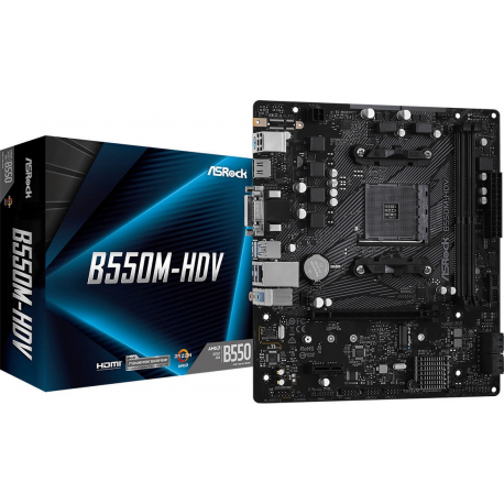 ASRock B550M-HDV - Motherboard - micro ATX - Socket AM4 - AMD B550 Chipset - USB 3.2 Gen 1 - Gigabit LAN - onboard graphics (CPU required) - HD Audio (8-channel) - 4