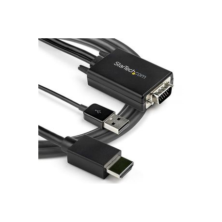 StarTech.com 3m VGA to HDMI Converter Cable with USB Audio Support & Power, Analog to Digital Video Adapter Cable to connect a VGA PC to HDMI Display, 1080p Male to Male Monitor Cable - Supports Wide Displays (VGA2HDMM3M) - Video interface converter - USB, HD-15 (VGA) (M) to HDMI (M) - 3 m - black - active, 1080p support, USB power + audio - 5