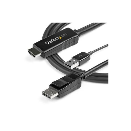 StarTech.com 2m (6ft) HDMI to DisplayPort Cable 4K 30Hz, Active HDMI 1.4 to DP 1.2 Adapter Converter Cable with Audio, USB Powered, Mac & Windows, HDMI Laptop to DP Monitor, Male / Male - Built-In USB Cable (HD2DPMM2M) - Video cable - HDMI, USB (power only) (M) to DisplayPort (M) - 2 m - black - 4K support, active - 5