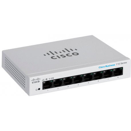 Cisco Business 110 Series 110-8T-D - Switch - unmanaged - 8 x 10 / 100 / 1000 - desktop, rack-mountable, wall-mountable - DC power - 0