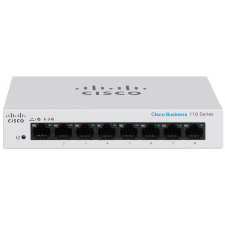 Cisco Business 110 Series 110-8T-D - Switch - unmanaged - 8 x 10 / 100 / 1000 - desktop, rack-mountable, wall-mountable - DC power - 2