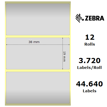 Zebra Z-Ultimate 3000T - Polyester - glossy - permanent acrylic adhesive - silver - 38 x 19 mm 44640 label(s) (12 roll(s) x 3720) labels - for Zebra HC100; GK Series GK420; G-Series GC420; GX Series GX420, GX430; LP 28XX; TLP 28XX - 1
