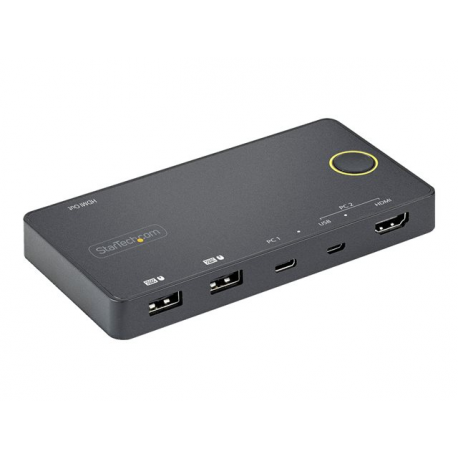 StarTech.com 2 Port Hybrid USB-A + HDMI & USB-C KVM Switch, Single 4K 60Hz HDMI 2.0 Monitor, Compact Desktop and / or Laptop HDMI KVM Switch, USB Bus Powered, Thunderbolt 3 Compatible - 2 Port HDMI KVM Switch (SV221HUC4K) - KVM  /  audio switch - 2 x KVM  /  audio - desktop - 2