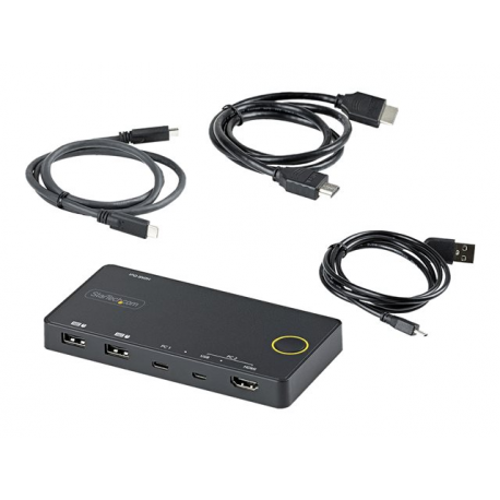 StarTech.com 2 Port Hybrid USB-A + HDMI & USB-C KVM Switch, Single 4K 60Hz HDMI 2.0 Monitor, Compact Desktop and / or Laptop HDMI KVM Switch, USB Bus Powered, Thunderbolt 3 Compatible - 2 Port HDMI KVM Switch (SV221HUC4K) - KVM  /  audio switch - 2 x KVM  /  audio - desktop - 5