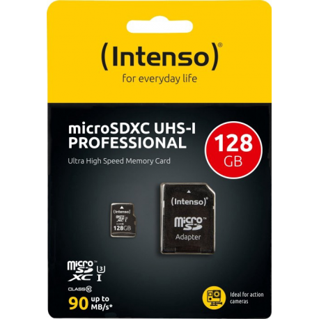 Intenso Professional - Flash memory card (microSDXC to SD adapter included) - 128 GB - UHS Class 1 / Class10 - microSDXC UHS-I - 3