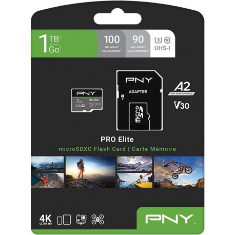 PNY PRO Elite - Flash memory card - 1 TB - A2 / Video Class V30 / UHS-I U3 / Class10 - microSDXC UHS-I - 3