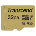 Transcend 500S - Flash memory card (microSDHC to SD adapter included) - 32 GB - Video Class V30 / UHS-I U3 / Class10 - microSDHC