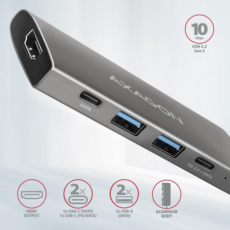 AXAGON HMC-5G2 SPEEDSTER 5H - Docking station - USB-C 3.2 Gen 2 / Thunderbolt 3 - HDMI - 1