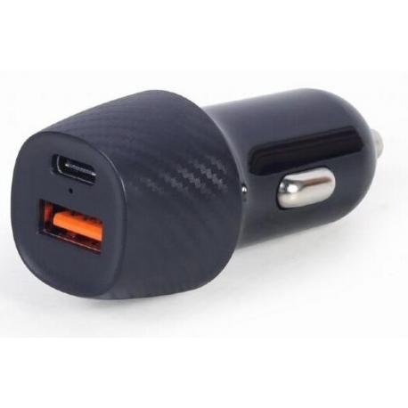 Gembird - Car power adapter - 18 Watt - 3 A - PD, QC 3.0 - 2 output connectors (USB, USB-C) - black - 0