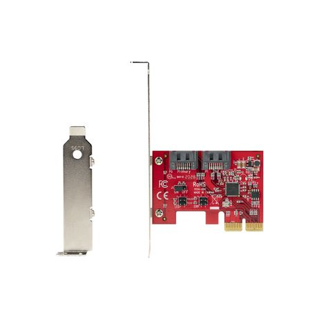 StarTech.com 2 Port PCIe SATA Expansion Card - 6Gbps - Full / Low Profile - PCI Express to SATA Adapter / Controller - ASM1062R SATA RAID - PCIe to SATA Converter - Storage controller - SATA 6Gb / s - low profile - RAID 0, 1, JBOD - PCIe 2.0 x2 - red - 5