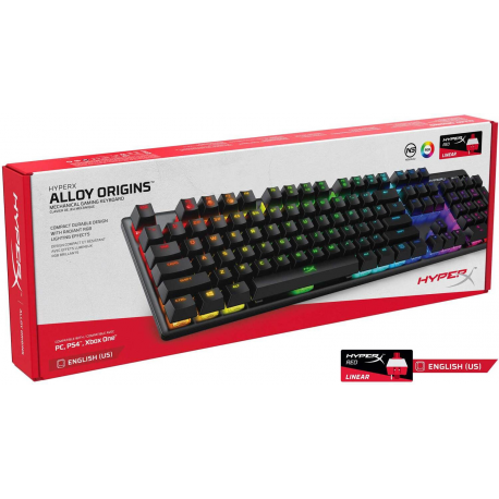HyperX Alloy Origins - Keyboard - backlit - USB-C - QWERTY - US - key switch: HyperX Red - black - 5