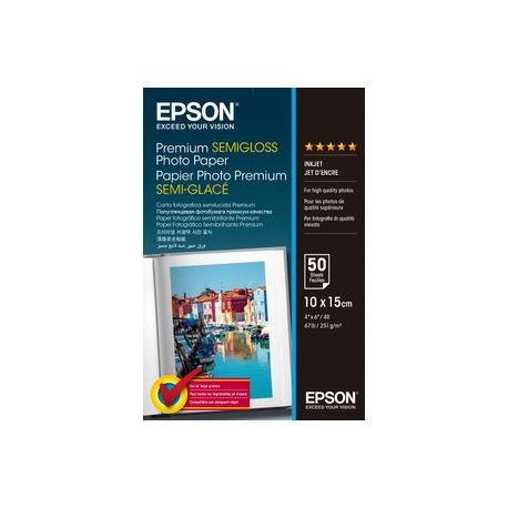 Epson Premium Semigloss Photo Paper - Semi-glossy - 100 x 150 mm - 251 g / m² - 50 sheet(s) photo paper - for EcoTank ET-2750, 2751, 2756, 2850, 2851, 2856, 4750, 4850; Expression Home HD XP-15000 - 0