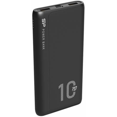 Silicon Power QP15 - Power bank - 10000 mAh - 18 Watt - 3 A - PD, QC 3.0 - 3 output connectors (2 x USB, USB-C) - black - 1