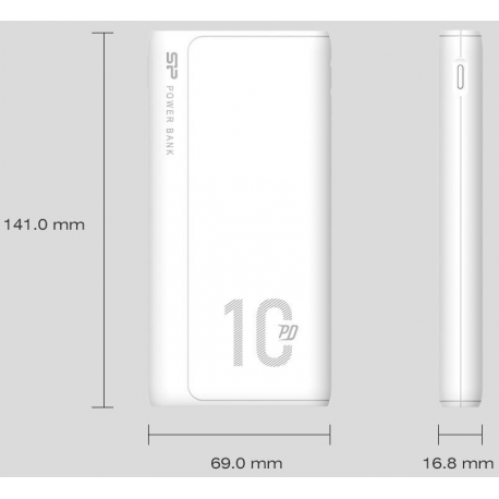 Silicon Power QP15 - Power bank - 10000 mAh - 18 Watt - 3 A - PD, QC 3.0 - 3 output connectors (2 x USB, USB-C) - black - 3