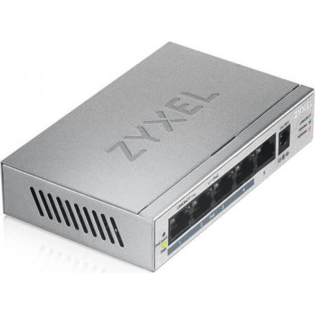 Zyxel GS1005HP - Switch - unmanaged - 4 x 10 / 100 / 1000 (PoE+) + 1 x 10 / 100 / 1000 - desktop, wall-mountable - PoE (60 W) - 4