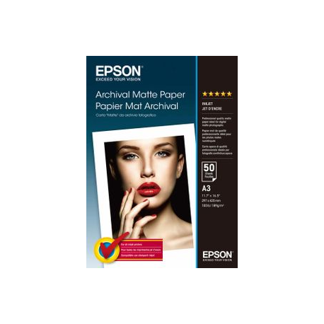 Epson Archival Matte Paper - Matte - A3 (297 x 420 mm) - 192 g / m² - 50 sheet(s) paper - for SureColor SC-P700, P7500, P900, P9500, T2100, T3100, T3400, T3405, T5100, T5400, T5405 - 0