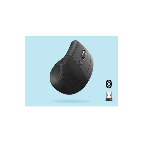 Logitech Lift Vertical Ergonomic Mouse - Vertical mouse - ergonomic - left-handed - optical - 6 buttons - wireless - Bluetooth, 2.4 GHz - Logitech Logi Bolt USB receiver - graphite - 16