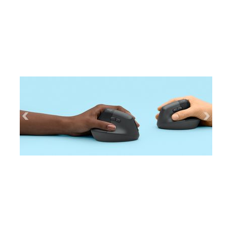 Logitech Lift Vertical Ergonomic Mouse - Vertical mouse - ergonomic - left-handed - optical - 6 buttons - wireless - Bluetooth, 2.4 GHz - Logitech Logi Bolt USB receiver - graphite - 19