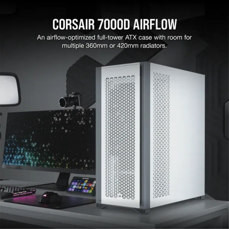 CORSAIR 7000D AIRFLOW - FT - extended ATX - windowed side panel (tempered glass) - no power supply (ATX) - white - USB / Audio - 8