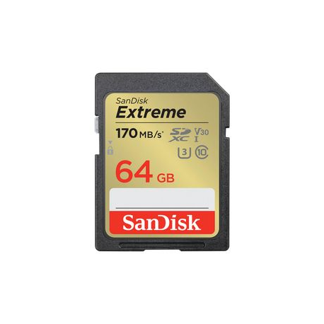 SanDisk Extreme - Flash memory card - 64 GB - Video Class V30  /  UHS-I U3  /  Class10 - SDXC UHS-I - 0
