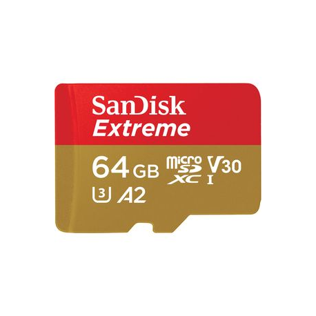 SanDisk Extreme - Flash memory card (microSDXC to SD adapter included) - 64 GB - A2  /  Video Class V30  /  UHS-I U3  /  Class10 - microSDXC UHS-I - 0